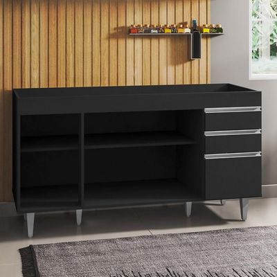Balcão Gabinete Para Pia Sem Tampo 150cm Marrocos Preto - Lumil