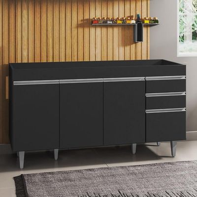 Balcão Gabinete Para Pia Sem Tampo 150cm Marrocos Preto - Lumil