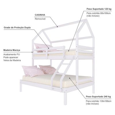 Beliche Casinha Casal/Solteiro Slim RB Madeira Branco
