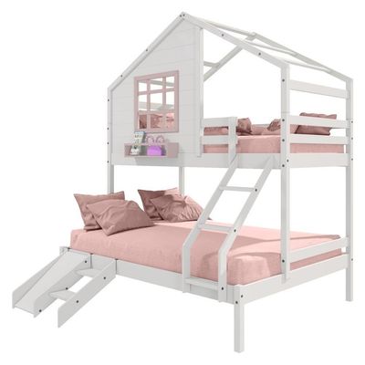 Beliche Casinha Janela Casal Escada/escorregador Rosa