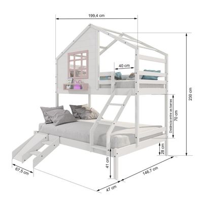 Beliche Casinha Janela Casal Escada/escorregador Rosa