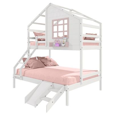 Beliche Casinha Janela Casal Escada/escorregador Rosa