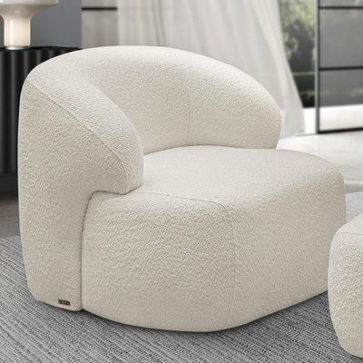 Poltrona Decorativa Fixa Orgânica Para Sala Living Barolo L06 Bouclê Branco - Lyam Decor