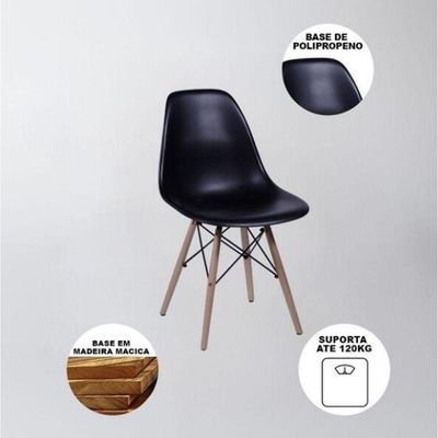 Mesa Redonda 90cm Com 4 Cadeiras Eames Eiffel Pés De Madeira Preta - Queridinho do Público