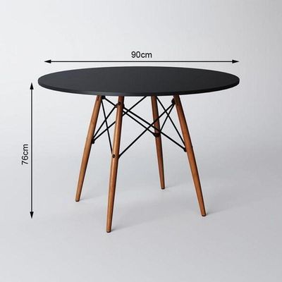 Mesa Redonda 90cm Com 4 Cadeiras Eames Eiffel Pés De Madeira Preta - Queridinho do Público