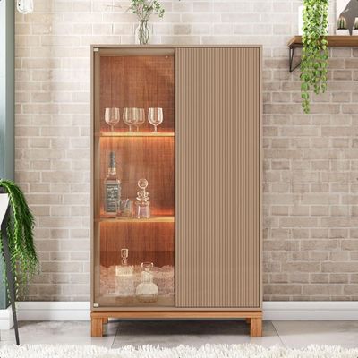 Cristaleira 2 Portas Com Led Interno Jace Cinza Caemmun