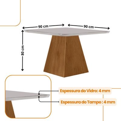 Sala De Jantar Aida 90 Tampo Mdf Canto Copo E Vidro Turim 07 / Off White / Naturale Rip