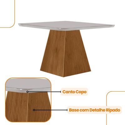 Sala De Jantar Aida 90 Tampo Mdf Canto Copo E Vidro Turim 07 / Off White / Naturale Rip