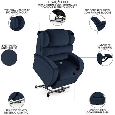 Poltrona Do Papai Reclinável Kalie Elevação Lift Elétrico Fh9 Pu Azul - Mpozenato