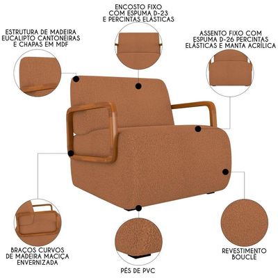 Poltrona Decorativa Orgânica Para Sala Belarus K04 Bouclê Terracota - Mpozenato