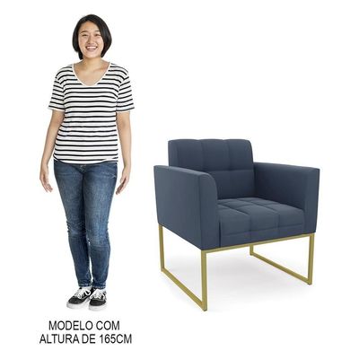Poltrona Decorativa Base Industrial Dourado Ana Suede Azul Marinho - Ibiza