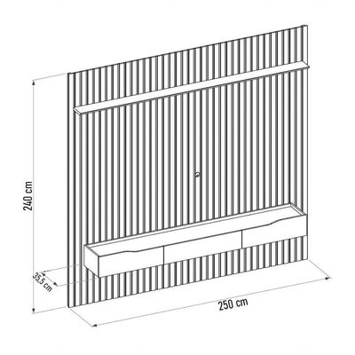 Painel Para 75 Pol Ripado Com Bancada Suspensa 250x240cm Pratisk D04 Freijó-off White - Mpozenato