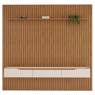 Painel Para 75 Pol Ripado Com Bancada Suspensa 250x240cm Pratisk D04 Freijó-off White - Mpozenato