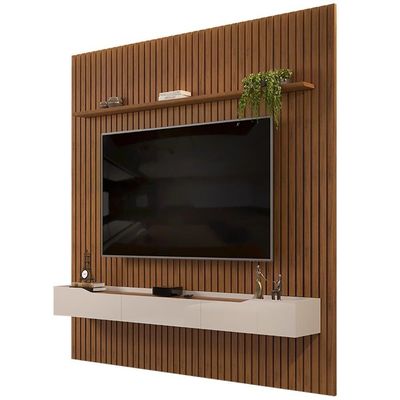 Painel Para 75 Pol Ripado Com Bancada Suspensa 250x240cm Pratisk D04 Freijó-off White - Mpozenato