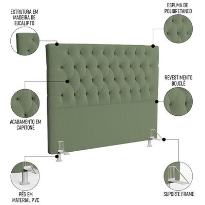 Cabeceira Casal King Cama 195cm Cristal C16 Boucle Verde Oliva - Mpozenato