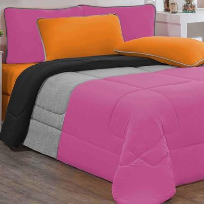 Edredom Malha 100% Algodão Urbano 1 Peça Solteiro - Pink-mescla-preto