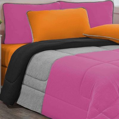 Edredom Malha 100% Algodão Urbano 1 Peça Solteiro - Pink-mescla-preto