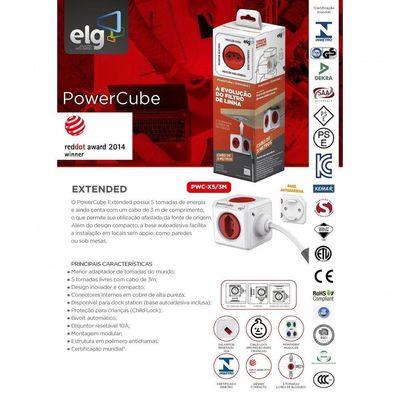 Powercube Extended Pwc-x5/3m Elg Vermelho 5 Tomadas Com Cabo 3m