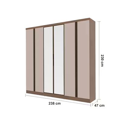 Guarda Roupa Casal Bartira Monte Rei 6 Portas 6 Gavetas com Espelho 238 cm Largura Avelã/Cappuccino