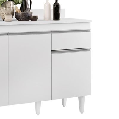 Balcão Gabinete 120cm 3 Portas 1 Gaveta Branco