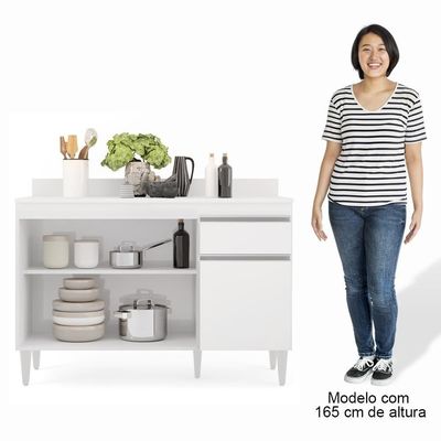 Balcão Gabinete 120cm 3 Portas 1 Gaveta Branco
