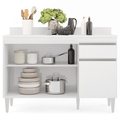 Balcão Gabinete 120cm 3 Portas 1 Gaveta Branco