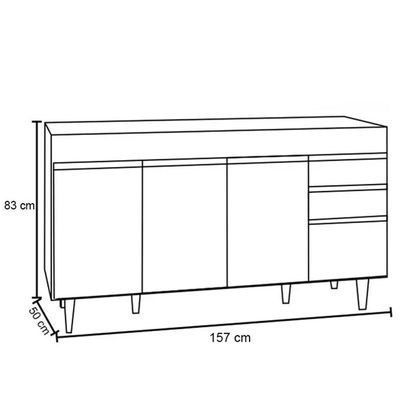 Balcão Gabinete 160cm Sem Tampo 4 Portas 2 Gavetas Arkansas Preto - Lumil Móveis