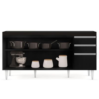 Balcão Gabinete 160cm Sem Tampo 4 Portas 2 Gavetas Arkansas Preto - Lumil Móveis