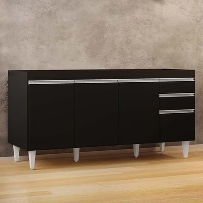 Balcão Gabinete 160cm Sem Tampo 4 Portas 2 Gavetas Arkansas Preto - Lumil Móveis