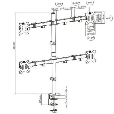 Suporte Articulado Para 4 Monitores Base Morsa V48c Central Suportes