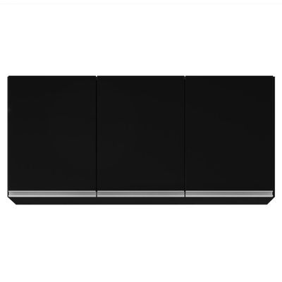 Armário Aéreo De Cozinha 120cm 3 Portas Virgínia Preto - Lumil