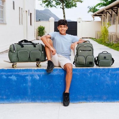 Bolsa de Viagem Color Block Bolso Duplo Frontal Verde Escuro U / Verde escuro