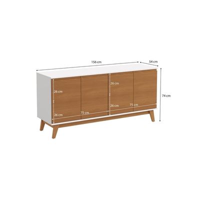 Aparador Kappesberg 4 Portas Branco/canela 156cm
