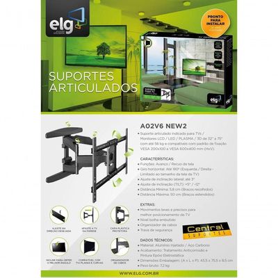 Suporte Articulado Para Tv Parede De 32 A 75 A02v6n Elg