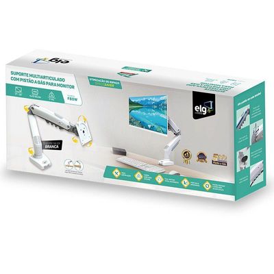 Suporte Monitor Branco Articulado 17 A 35 Pistão F80w Elg
