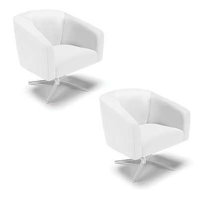 Kit 02 Poltronas Corino Branco Base Cromada