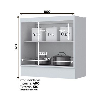 Balcão 02 Portas 80 Cm Americana Henn Branco Hp