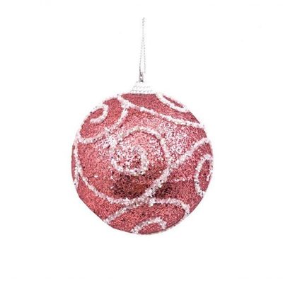 Conjunto Com 04 Bolas Glitter Rosê Arabescos 8cm Ht9205 - Linha Christmas Premium
