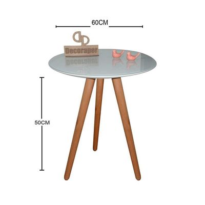 Mesa De Canto Pés Palito Amadeirado Com Tampo Vidro 60cm Off White 50cm