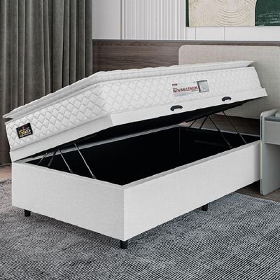 Cama Box Baú Solteiro Colchão Espuma D33 Pillow Top New Millenium 88x188x60cm Branco Hellen
