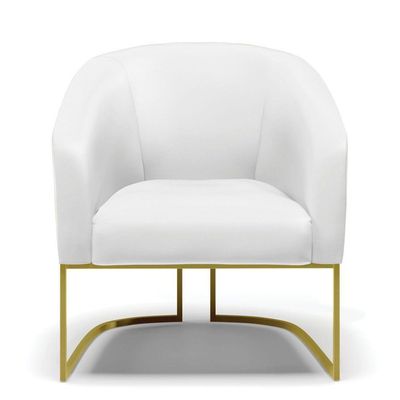 Kit 02 Poltronas Corino Base Industrial Dourada Cor Branco