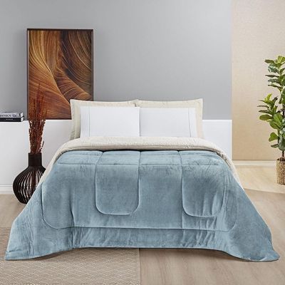 Coberdrom Sherpa E Flannel Everest Queen Manta Alta 150g 01 Peça - Quartzo tonalidade em Azul