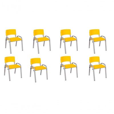Kit 8 Cadeira Iso Infantil Creche, Escola Base Cinza Amarelo