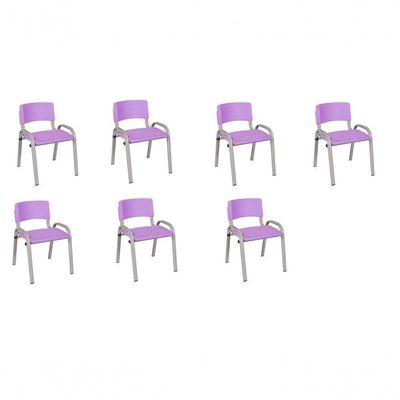 Kit 7 Cadeira Iso Infantil Creche, Escola Base Cinza Lilas