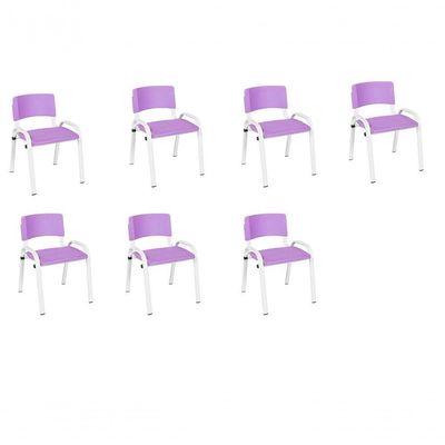 Kit 7 Cadeira Iso Infantil Creche, Escola Base Branco Lilas
