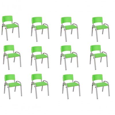 Kit 12 Cadeira Iso Infantil Creche, Escola Base Cinza Verde Claro