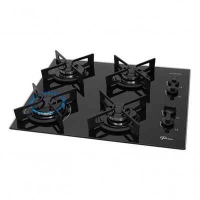 Cooktop A Gás Fischer 4Q Fit Line Trempe Iron Preto Bivolt