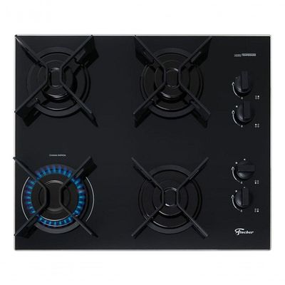 Cooktop A Gás Fischer 4Q Fit Line Trempe Iron Preto Bivolt