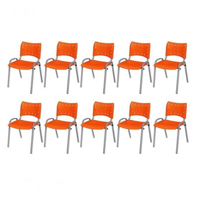 Cadeira Iso Base Cinza, Igreja, Escola, Escritório - Laranja Kit 10 Peças