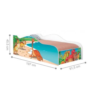 Cama Carro Fun Adesivada Jurassic Dinossauros Solteiro